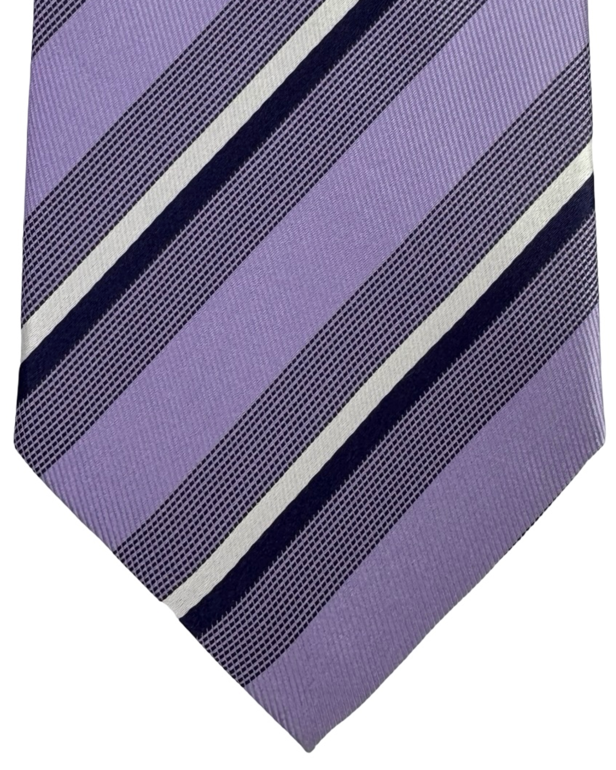 Valextra Silk Tie Purple Blue White Stripes Design - Wide Necktie