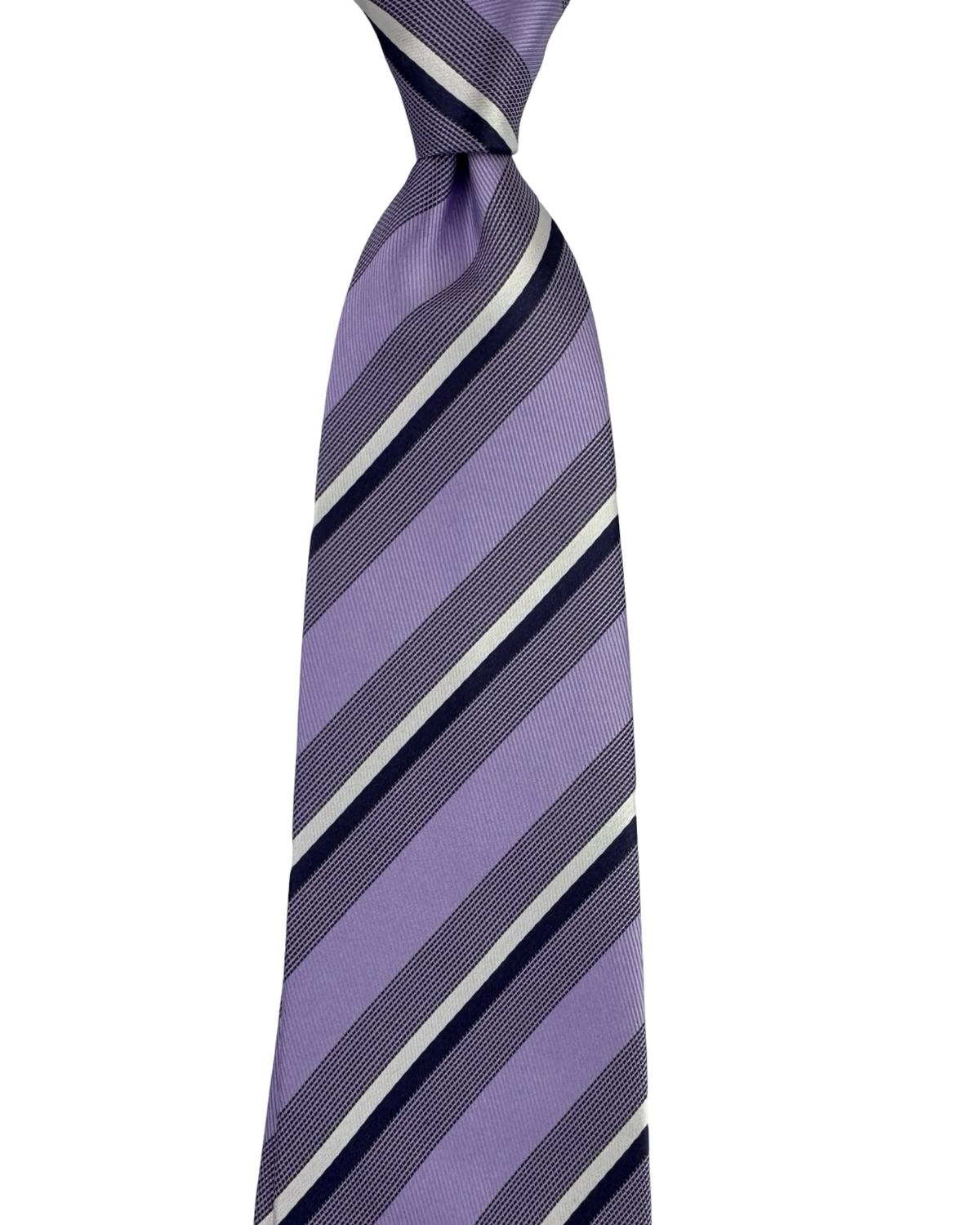 Valextra Silk Tie Purple Blue White Stripes Design - Wide Necktie