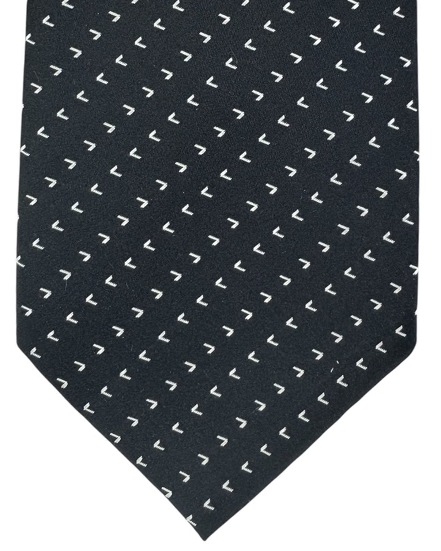 Valextra Silk Tie Navy With White Directional Arrows - Wide Necktie