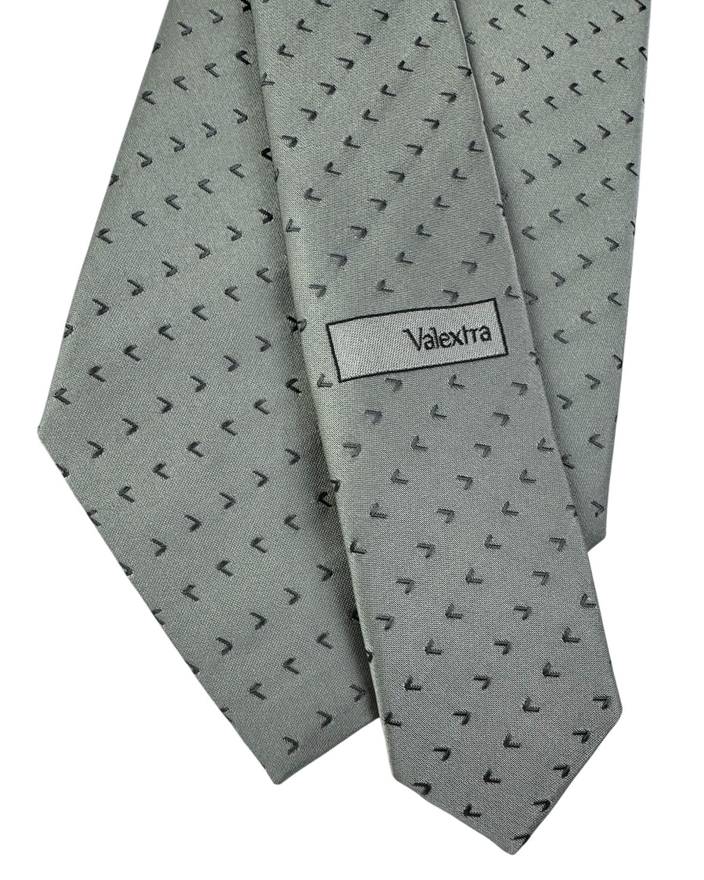 Valextra Silk Tie Gray With Black Directional Arrows - Wide Necktie CYBER MONDAY SALE