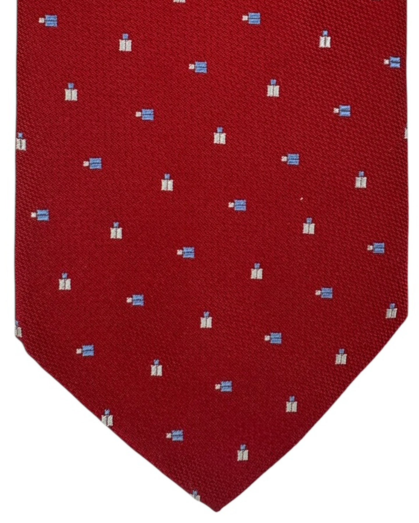 Valextra Silk Tie Red Tie With Blue And White Bottle Design - Wide Necktie