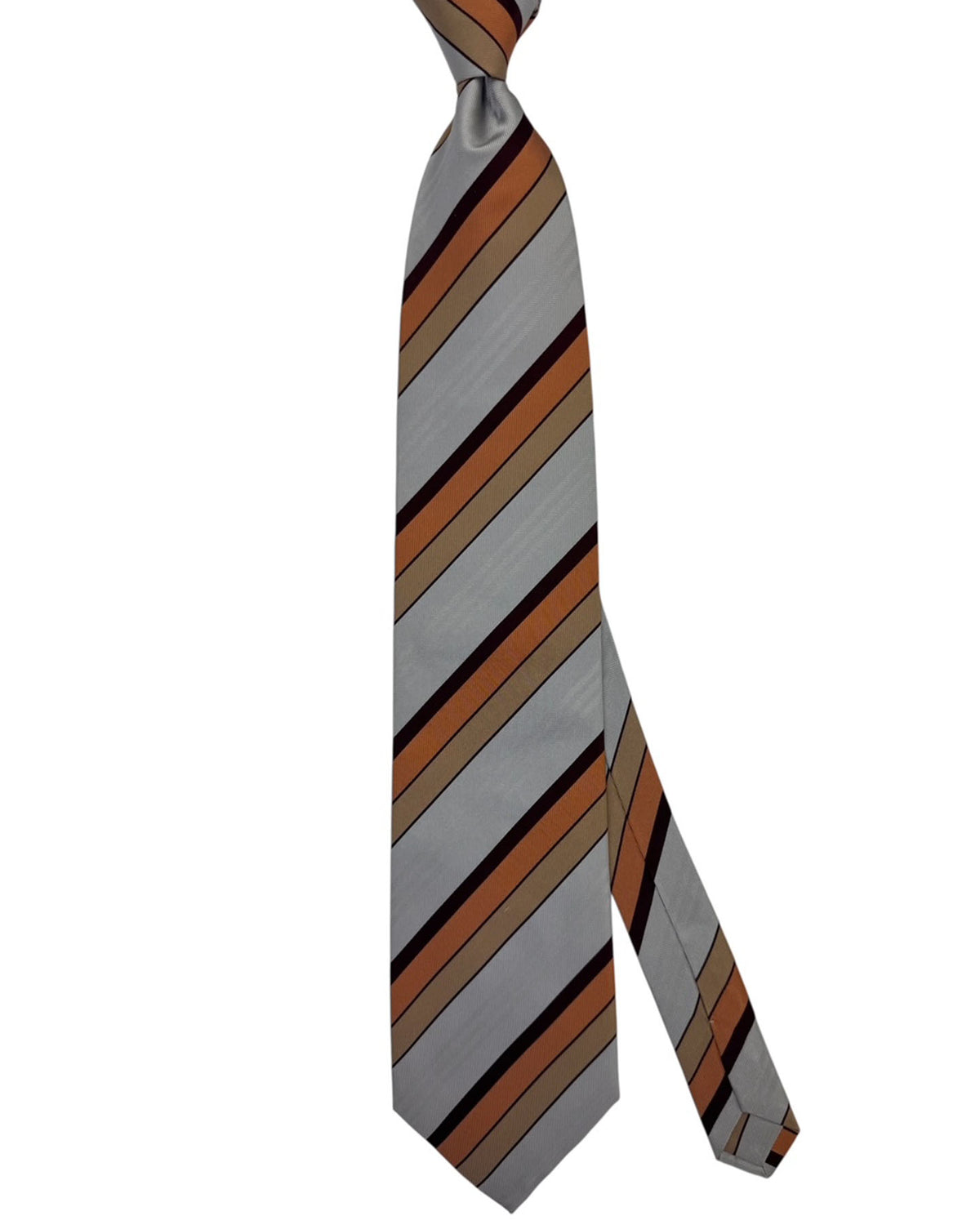 Valextra Silk Tie Orange Silver Stripes - Wide Necktie CYBER MONDAY SALE