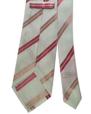 Valextra Silk Tie White-Silver Pink Stripes - Wide Necktie