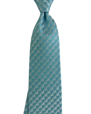 Valextra Silk Tie Teal Cat Motif Design - Wide Novelty Necktie