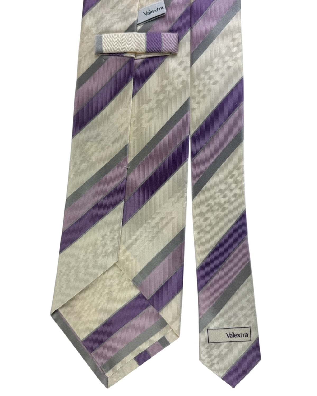 Valextra Silk White & Purple Striped Design - Wide Necktie
