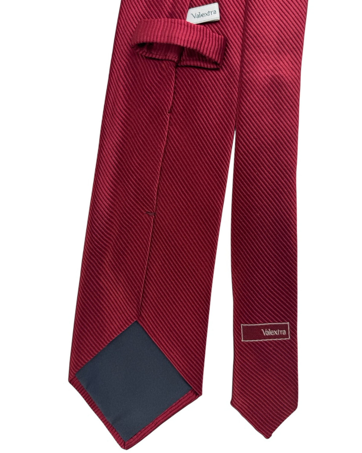 Valextra Silk Tie Solid Burgundy Ribbed Design - Wide Necktie