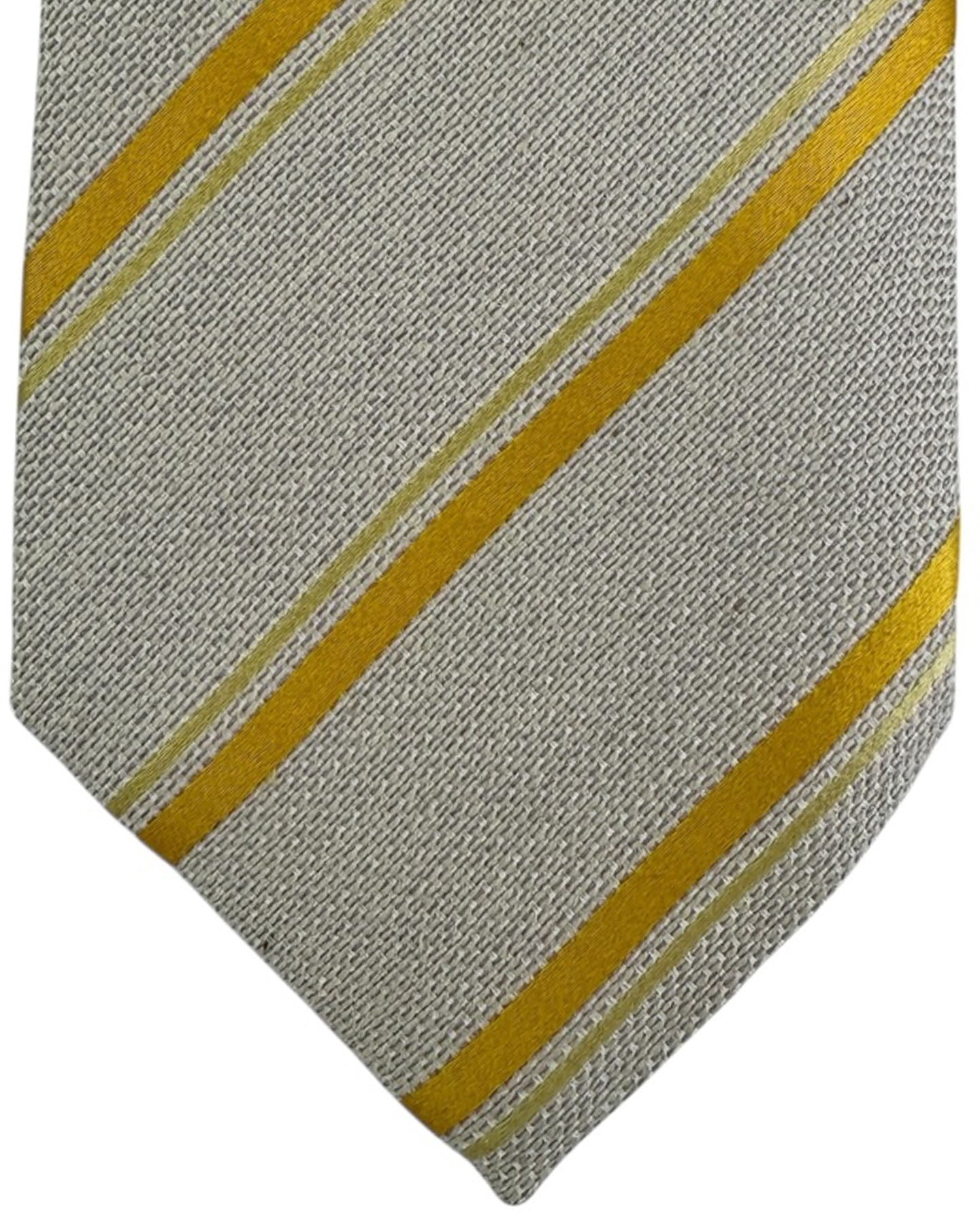 Valextra Silk Tie Gray Olive-Gold Stripes - Wide Necktie SALE