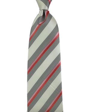 Valextra Silk Tie White Pink Black Stripes - Wide Necktie FINAL SALE