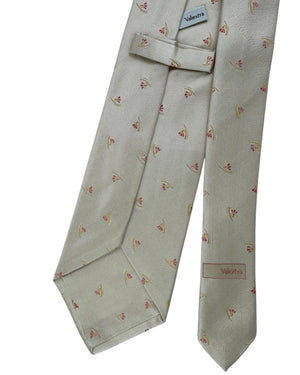 Valextra Silk Tie Tan With Red And Yellow Fans- Wide Necktie