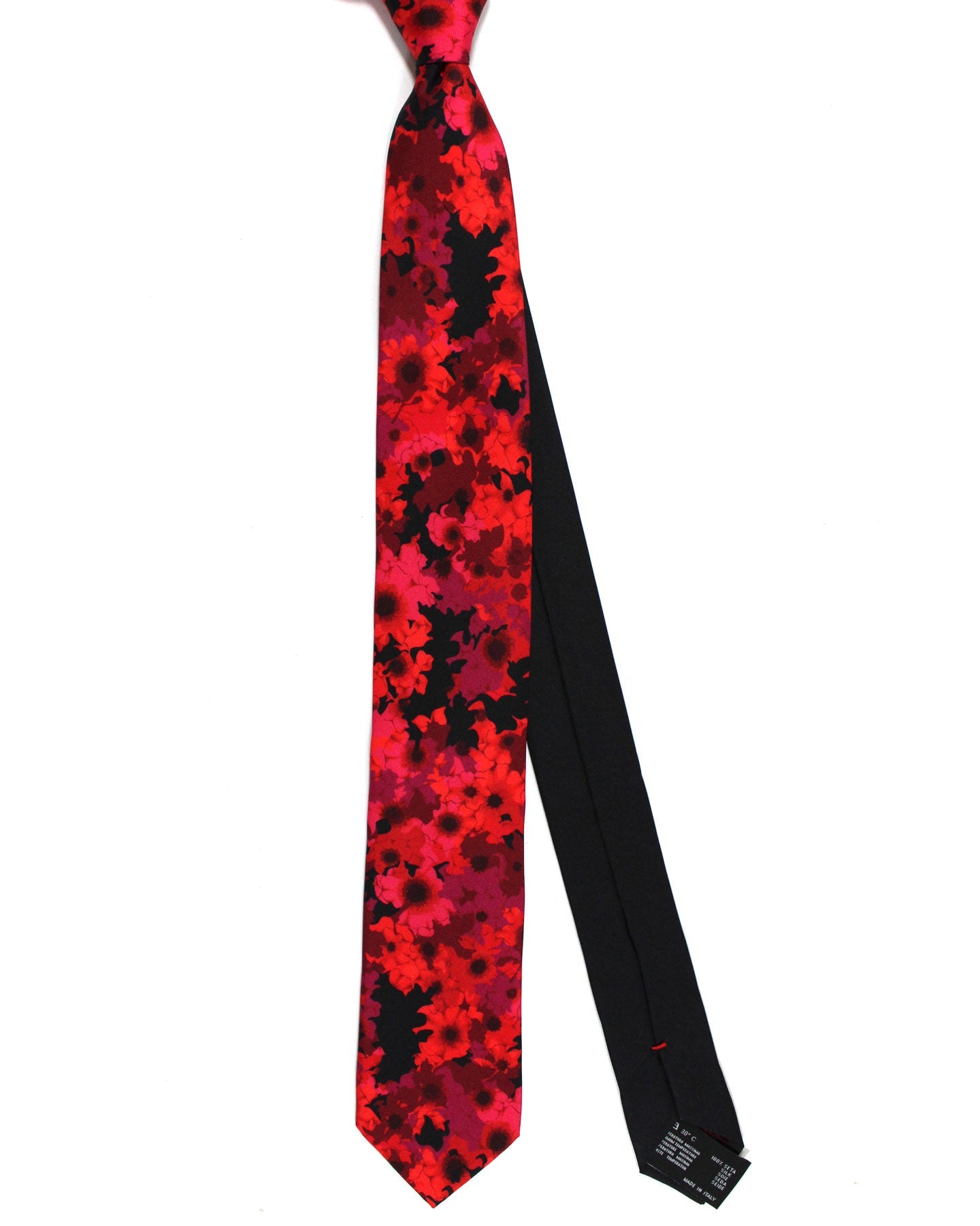Versace Silk Tie Black Red Cranberry Floral