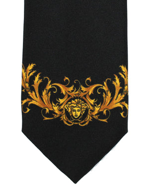 Versace Silk Tie Black Brown Gold Baroque - Narrow Necktie