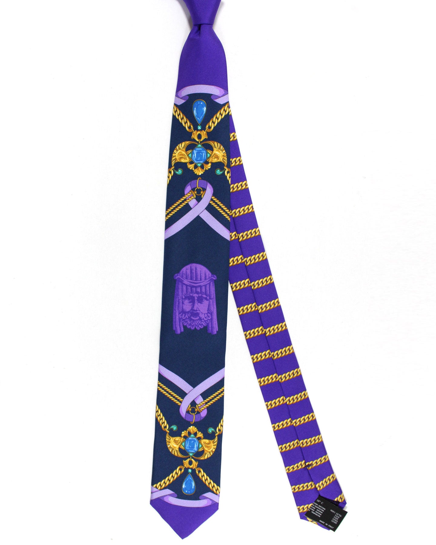 Versace Silk Tie Purple Dark Blue Gold Baroque - Narrow Necktie