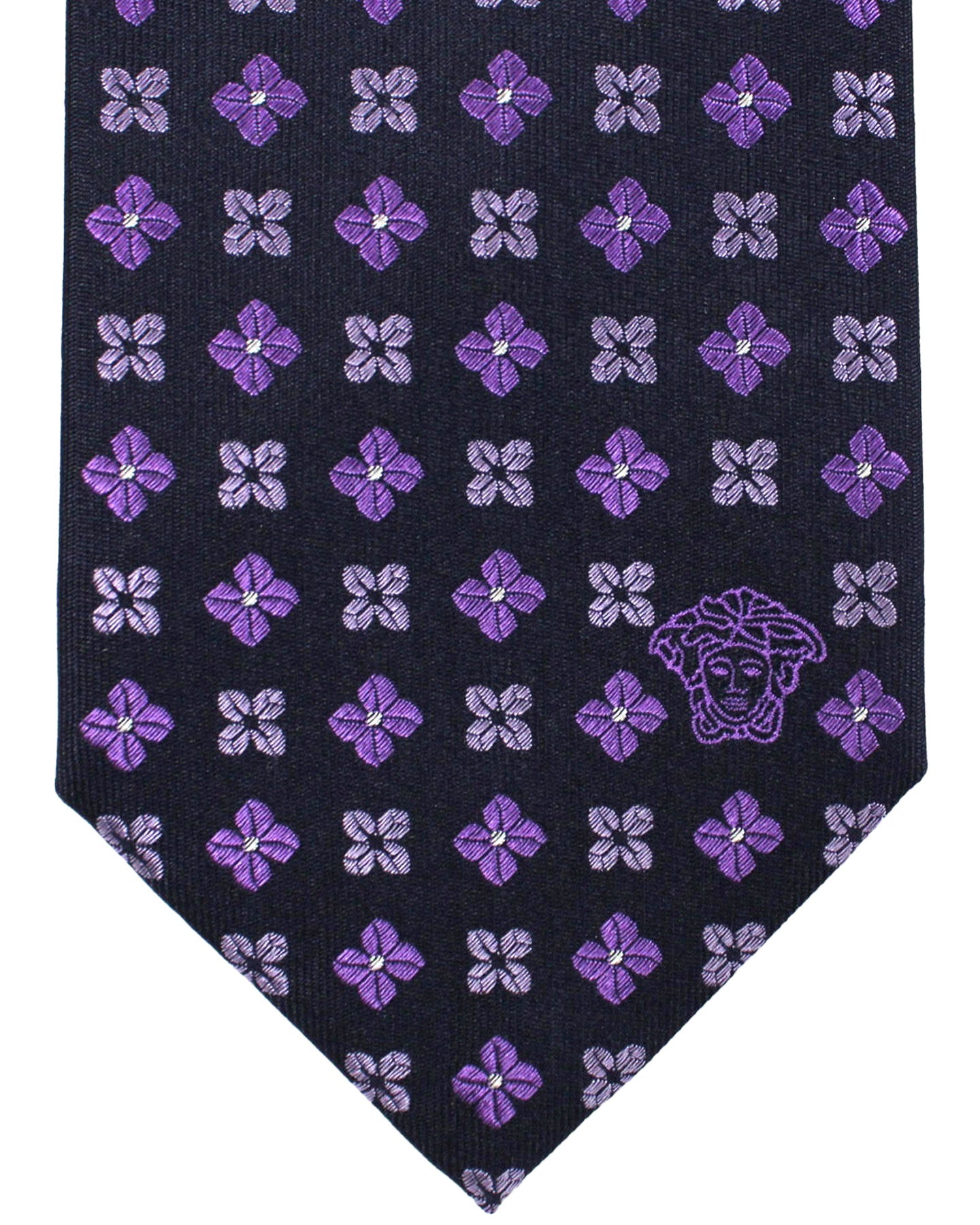 Versace Silk Tie Purple Geometric Mini Flowers - Tie Deals