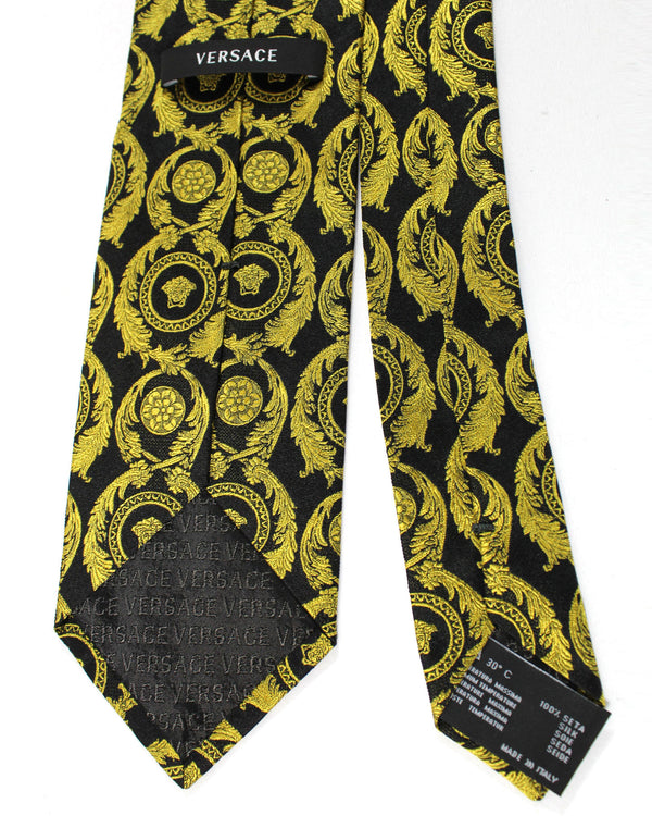 Versace Silk Tie Black Gold Baroque Medusa Tie Deals