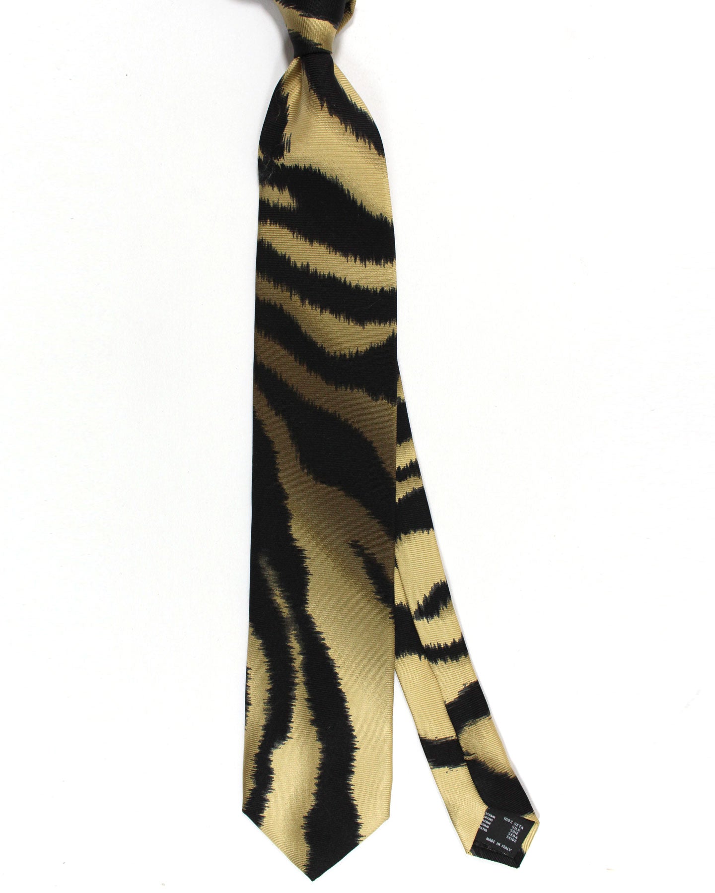 Versace Silk Tie Cream Black Tiger Stripes