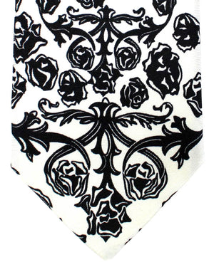 Versace Silk Tie White Black Floral & Baroque
