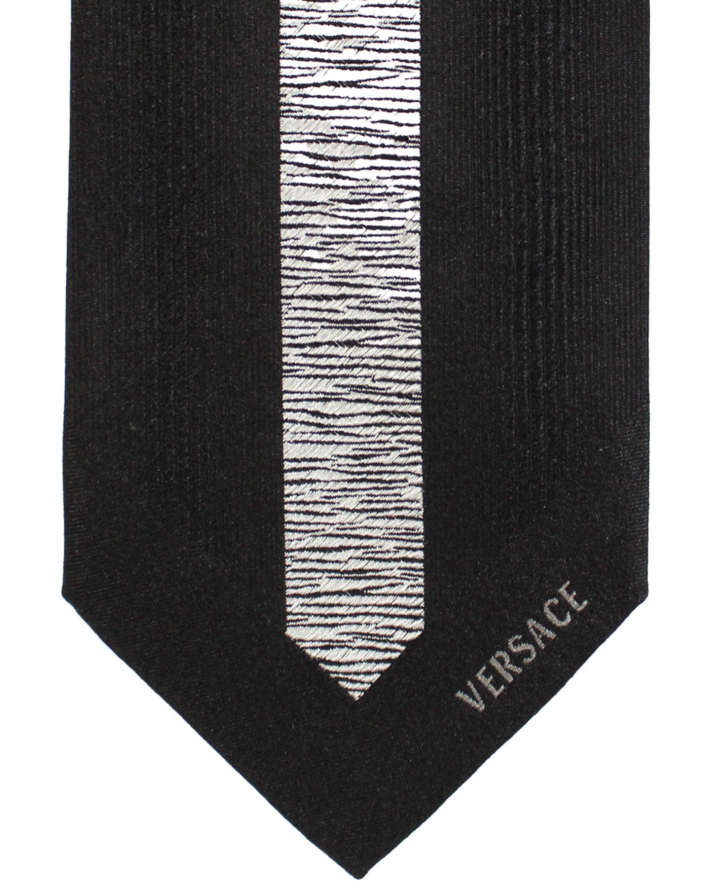 Versace Silk Tie Black Silver Vertical Stripes