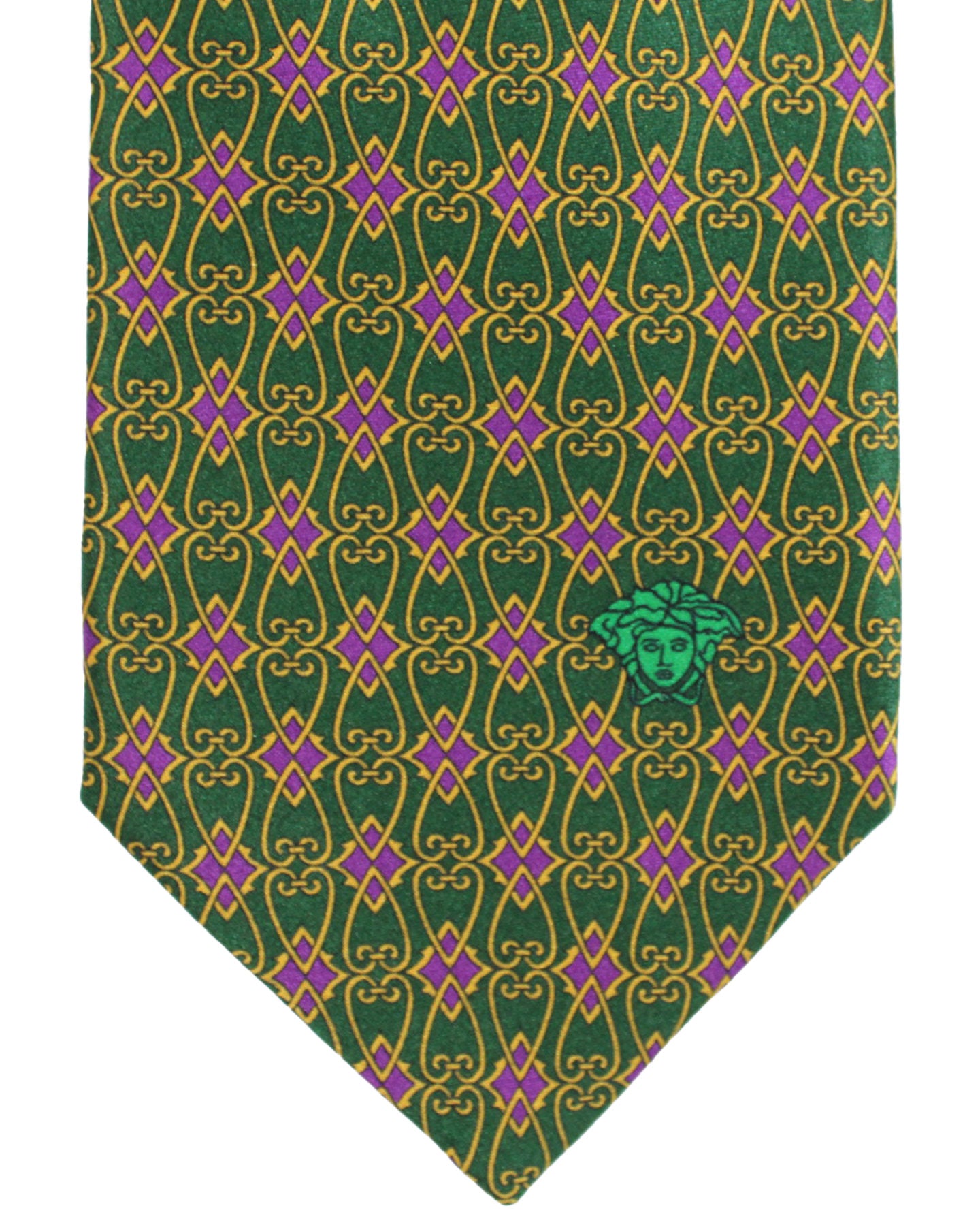 Versace Silk Tie Green Purple Gold Geometric Medusa