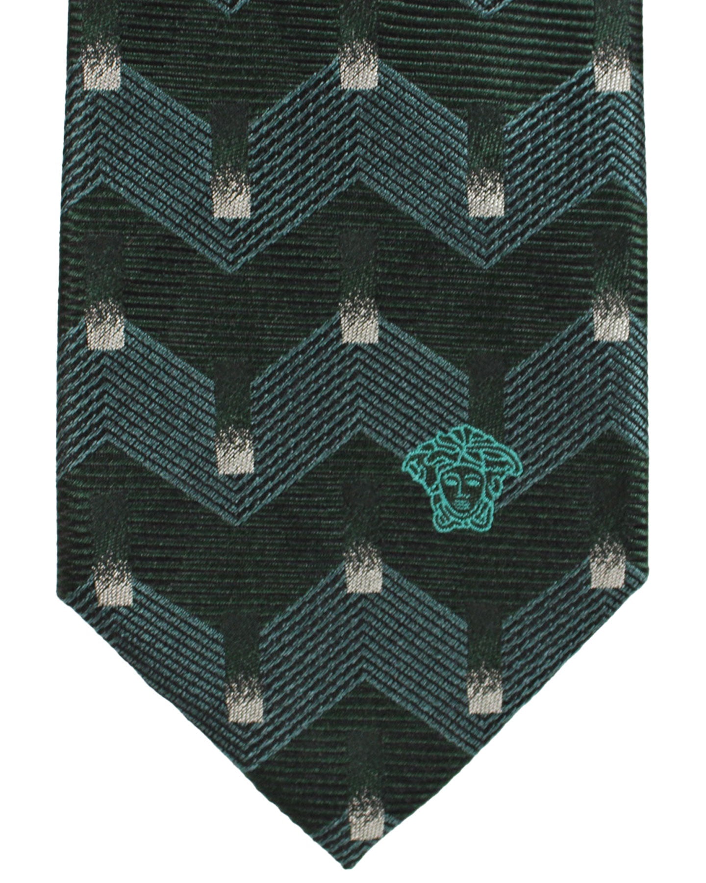 Versace Silk Tie Teal Geometric Medusa