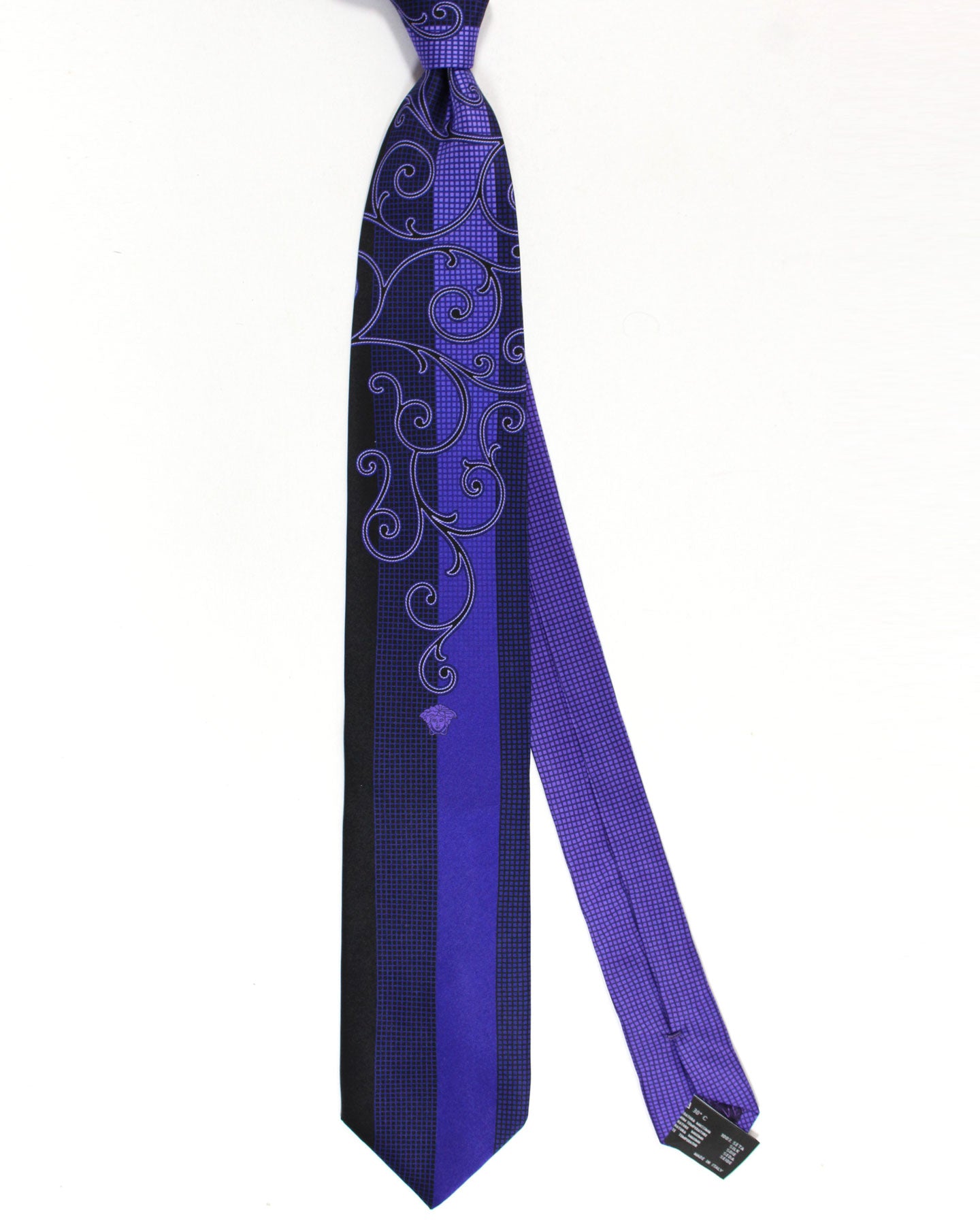 Versace Silk Tie Purple Vertical Stripe Ornamental
