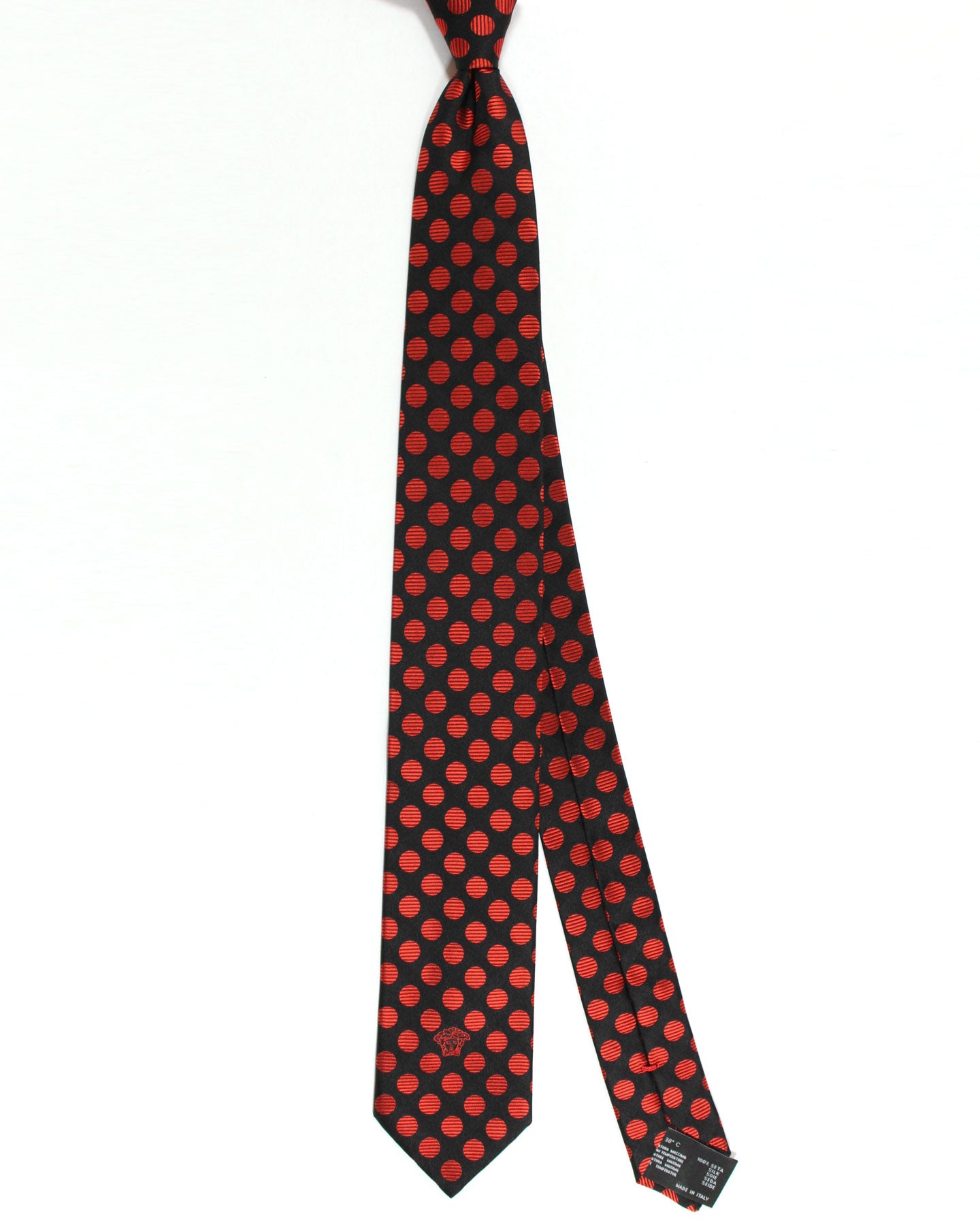 Versace Tie Black Red Polka Dots - Narrow Necktie