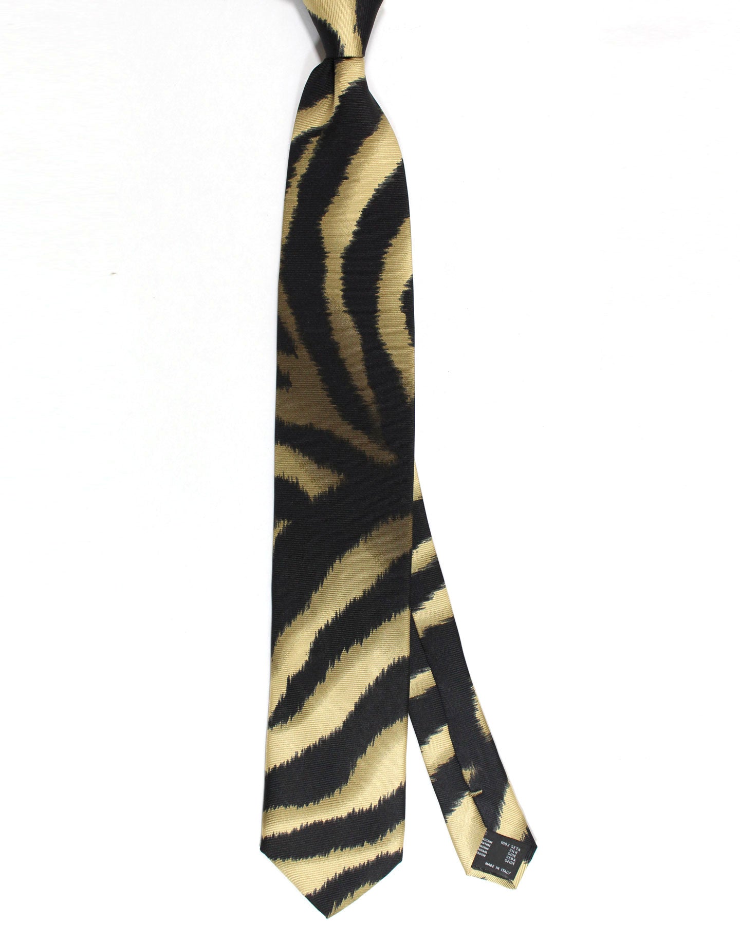 Versace Silk Tie Black Taupe Tiger Stripes