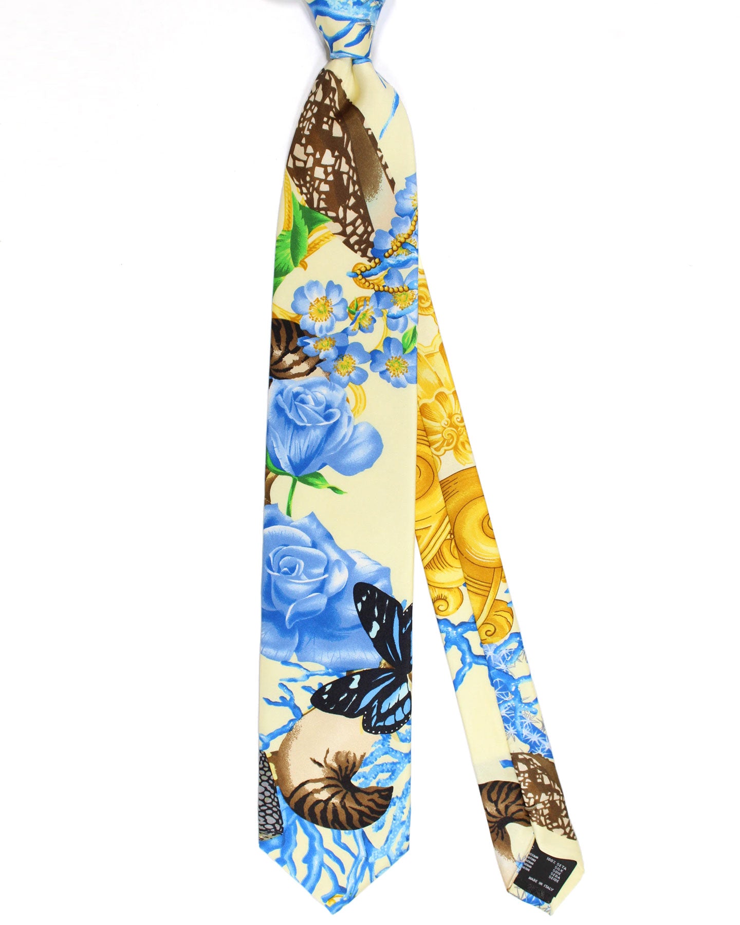Versace Silk Tie Yellow Blue Coral & Floral Design