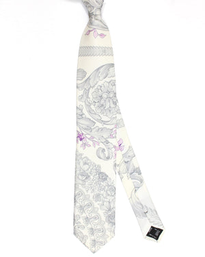 Versace Silk Tie Gray Lilac Floral Design