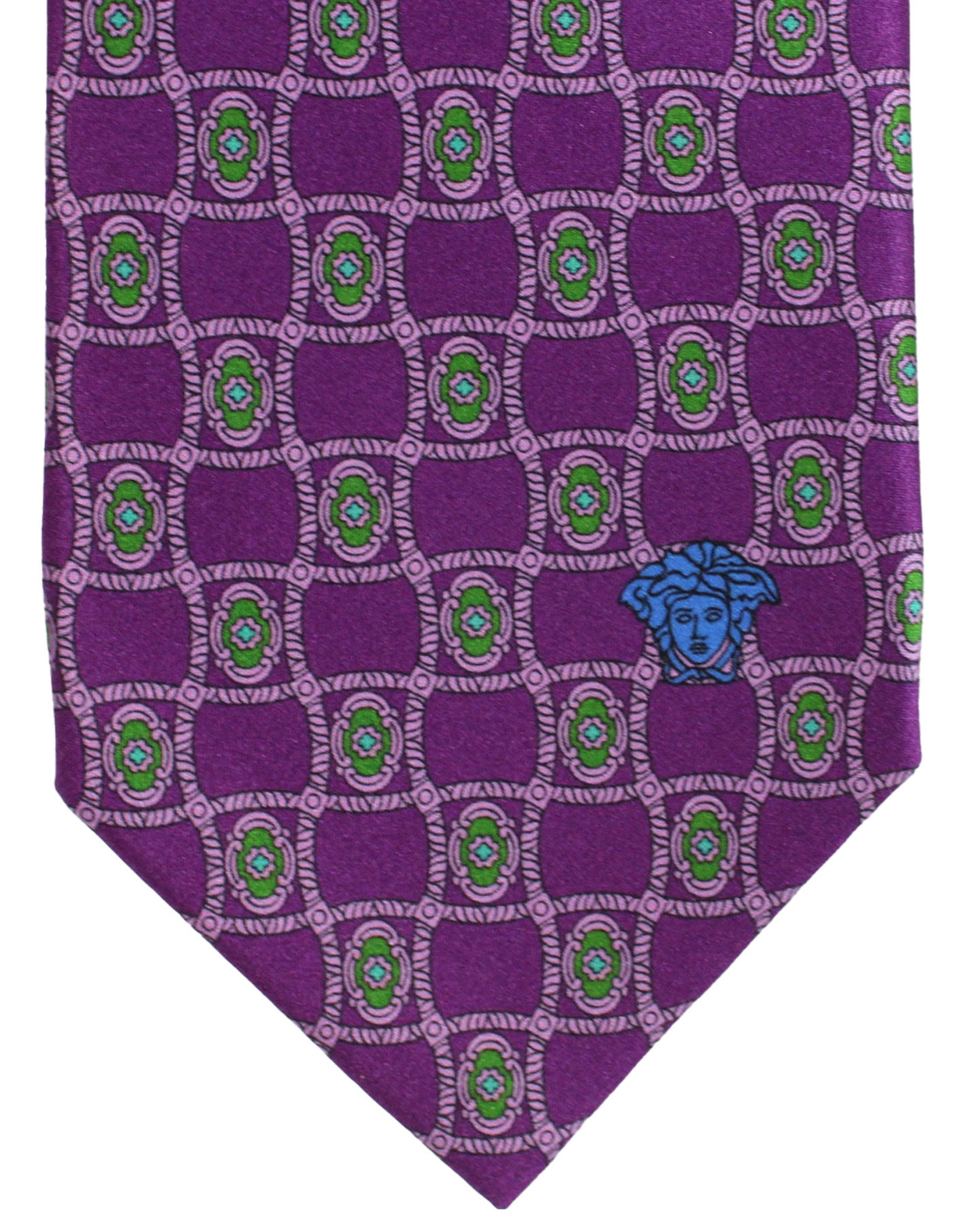 Versace Silk Tie Purple Green Medallions Design
