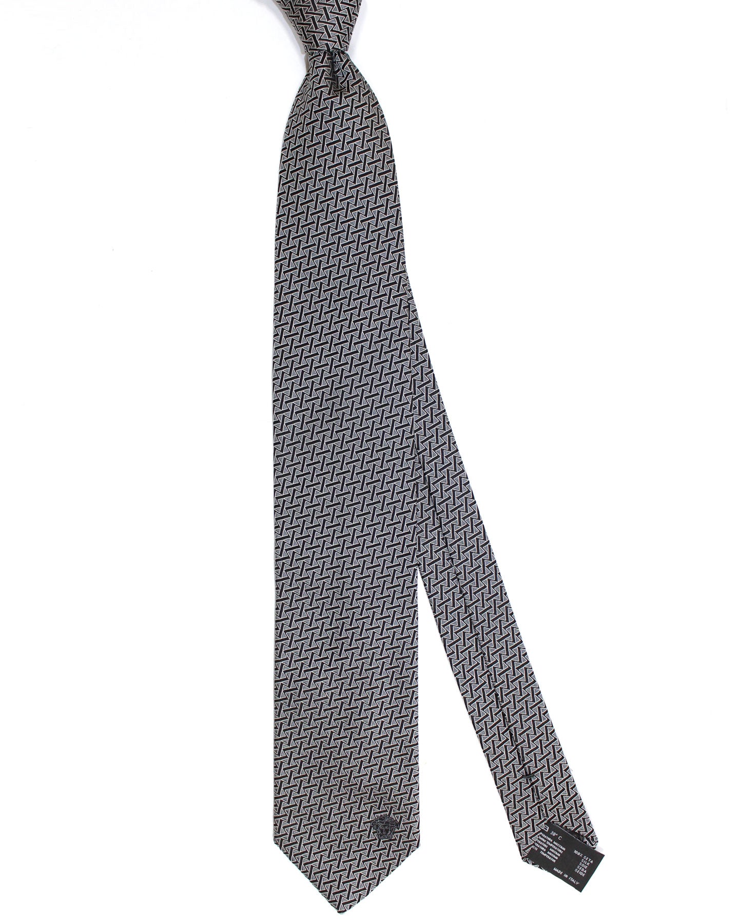 Versace Silk Tie Gray Black Zig Zag Design