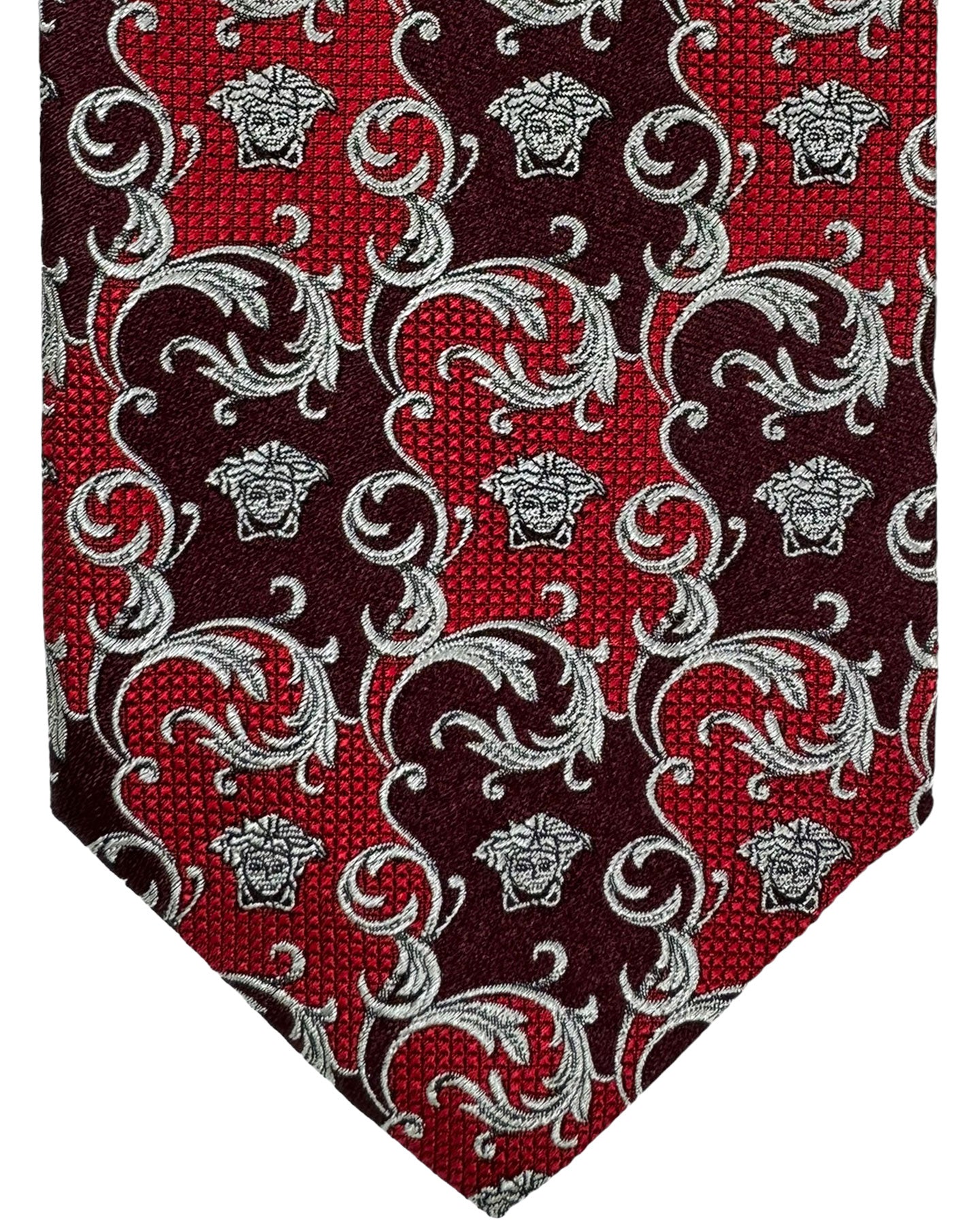 Versace Silk Tie Red Maroon Gray Medusa Baroque Design