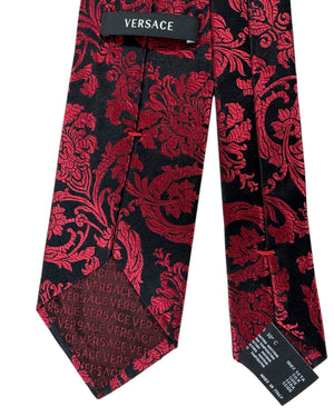 Versace Silk Tie Black Red Baroque Design