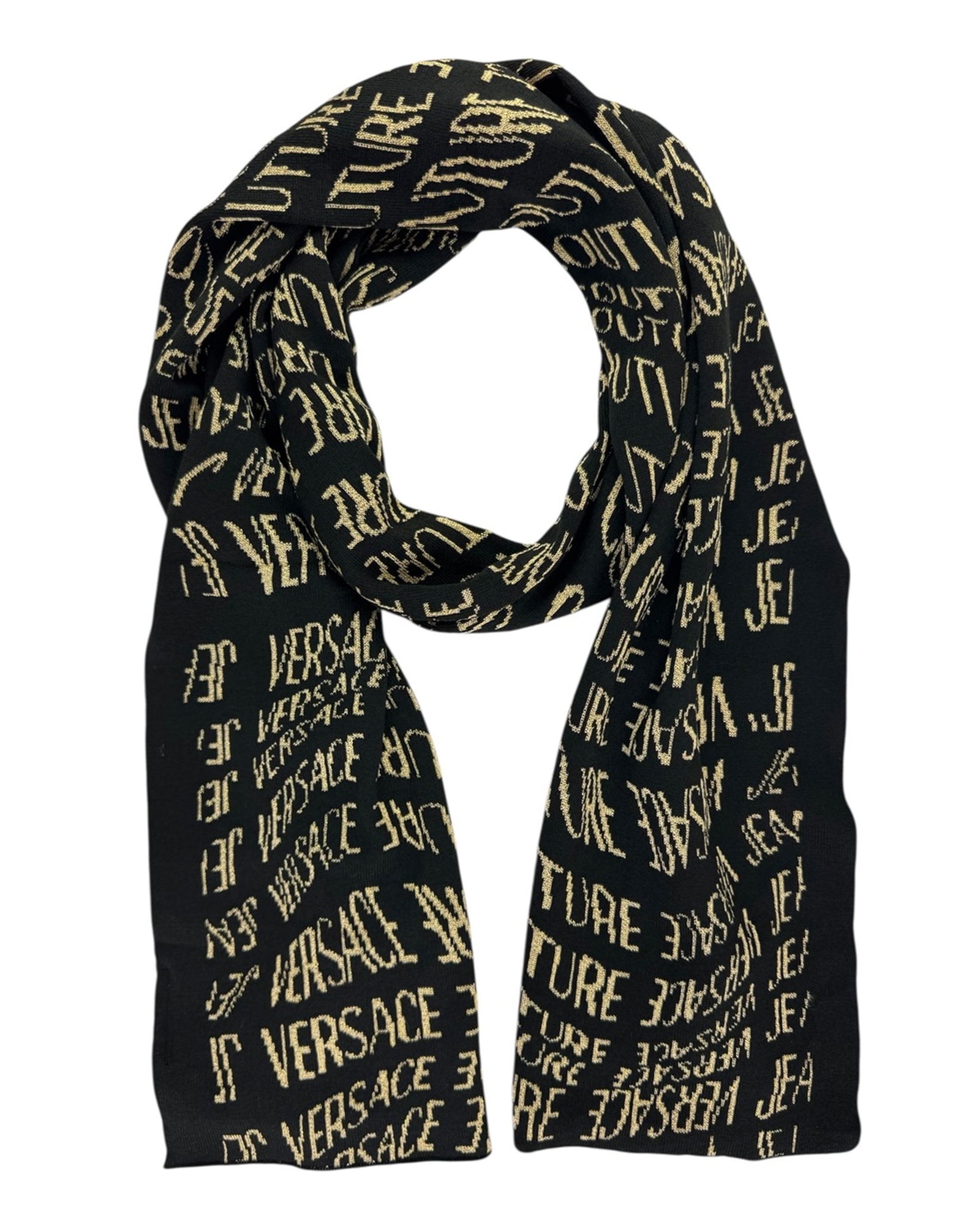 Versace Scarf Black Gold Logo Liquify - Versace Jeans Couture - Fall/ Winter 2025/ 2026 Collection