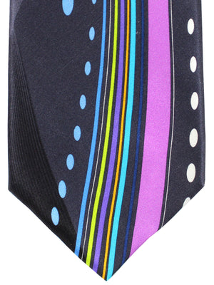 Vitaliano Pancaldi Tie Black Lilac Aqua Swirl Design