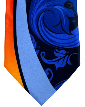 Vitaliano Pancaldi Silk Tie Royal Blue Orange Ornamental Swirl Design