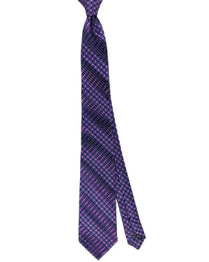 Vitaliano Pancaldi Pleated Silk Tie Purple Geometric Design