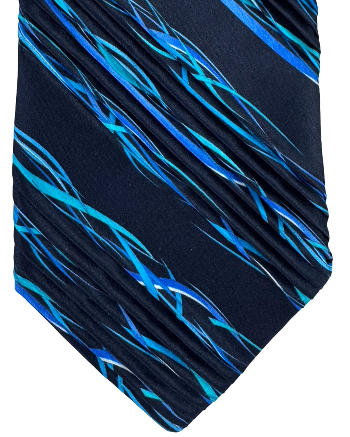 Vitaliano Pancaldi Pleated Silk Tie Black Aqua Design