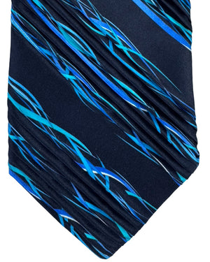 Vitaliano Pancaldi Pleated Silk Tie Black Aqua Design