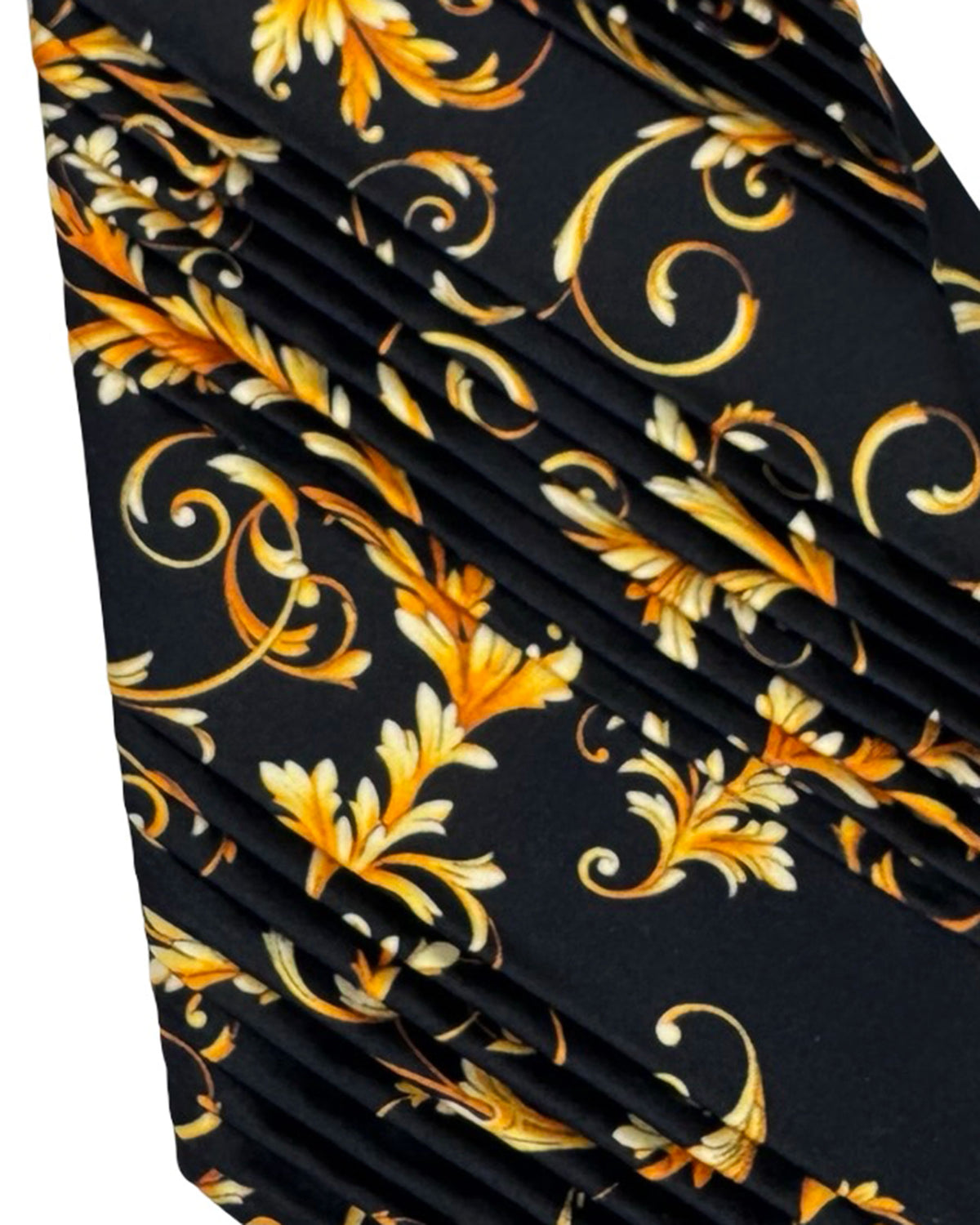 Vitaliano Pancaldi Pleated Silk Tie Black Gold Baroque