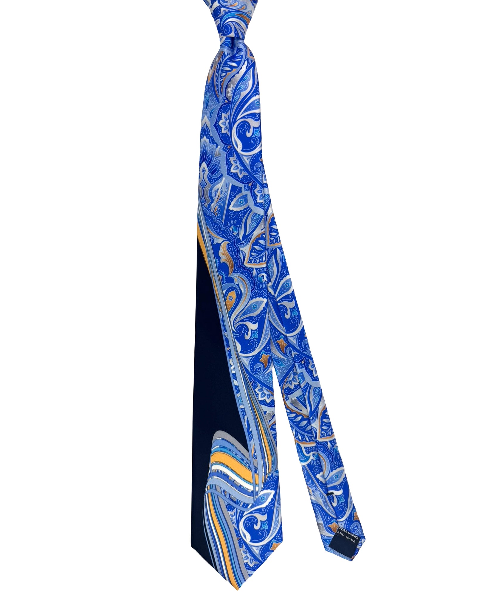 Vitaliano Pancaldi Tie Black Royal Blue Orange Swirl