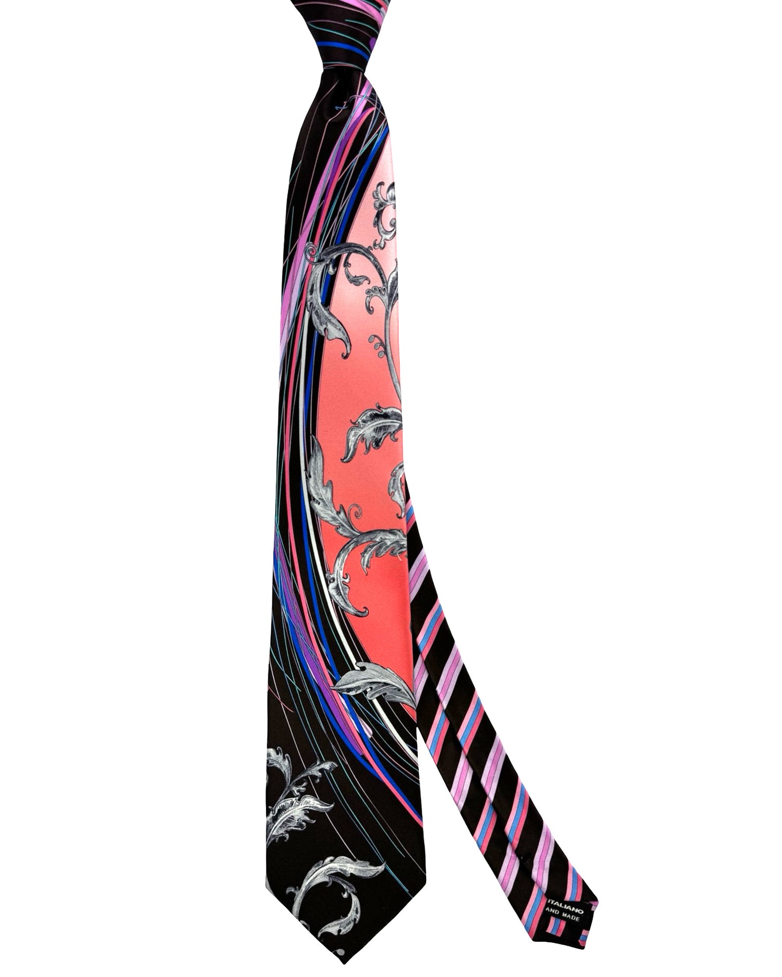 Vitaliano Pancaldi Tie Black Pink Ornamental