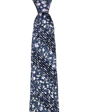 Vitaliano Pancaldi Pleated Silk Tie Metal Gray With Purple Gray Flowers