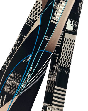 Vitaliano Pancaldi Silk Tie Black Brown Taupe Aqua