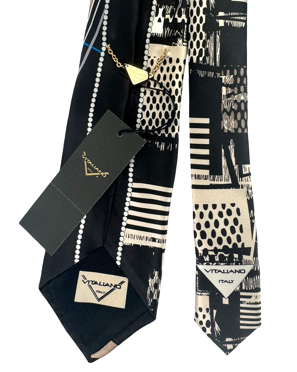 Vitaliano Pancaldi Silk Tie Black Brown Taupe Aqua