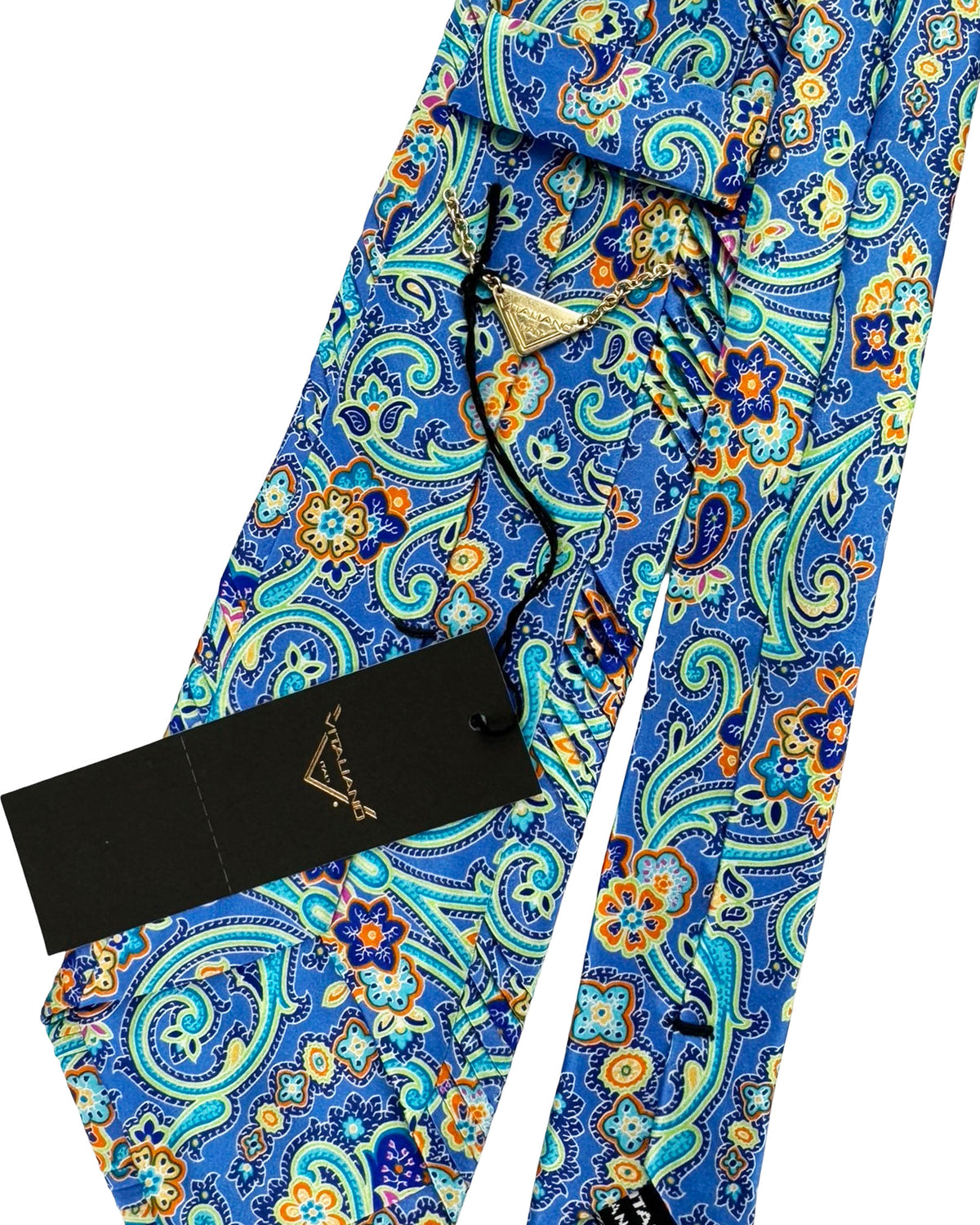 Vitaliano Pancaldi Pleated Silk Tie Royal Blue Ornamental