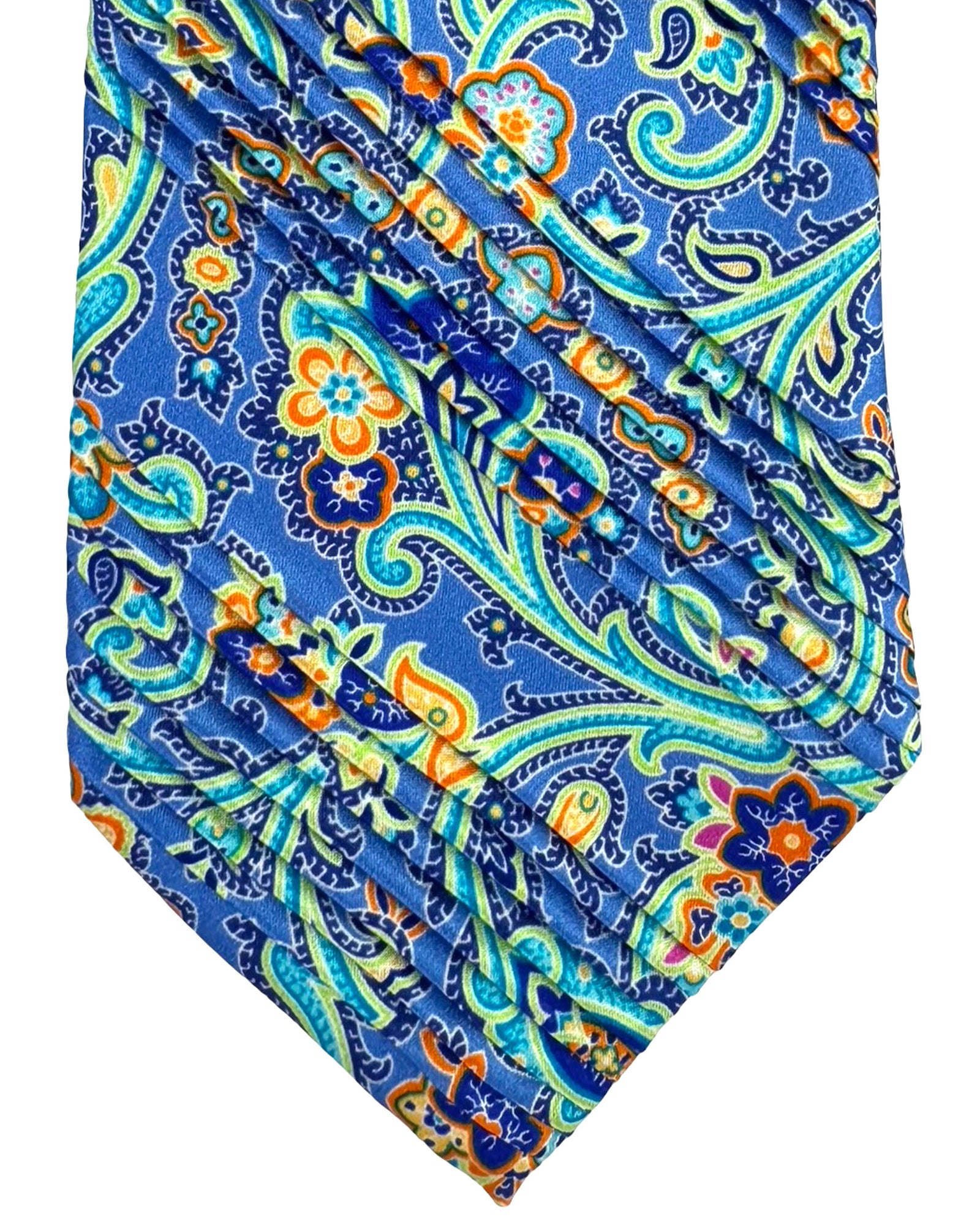 Vitaliano Pancaldi Pleated Silk Tie Royal Blue
