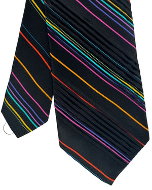 Pancaldi Pleated Silk Tie Black Multi Color Stripes