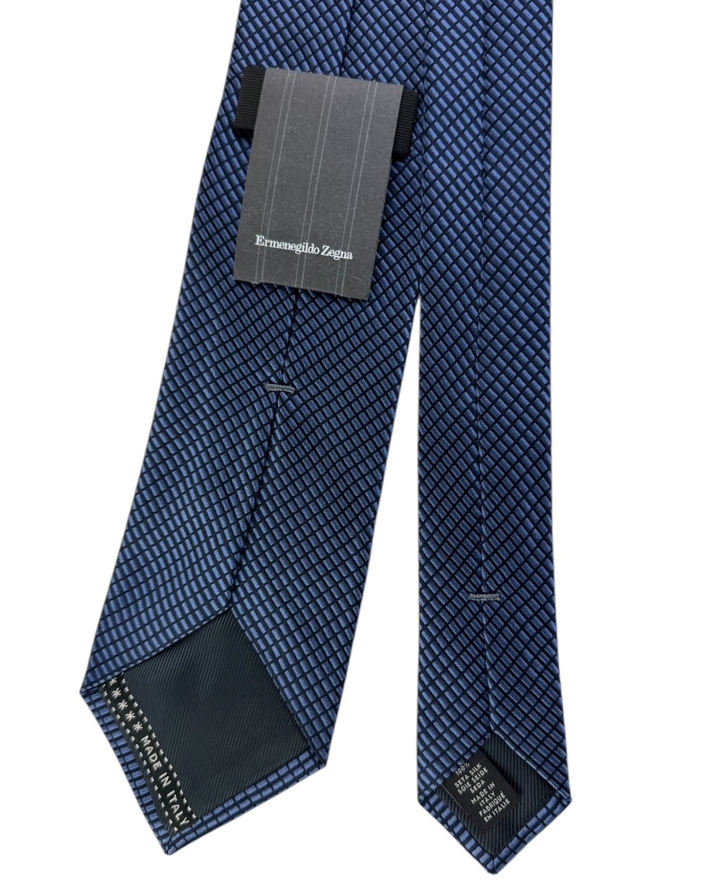 Ermenegildo Zegna Tie Midnight Blue With Black Basketweave