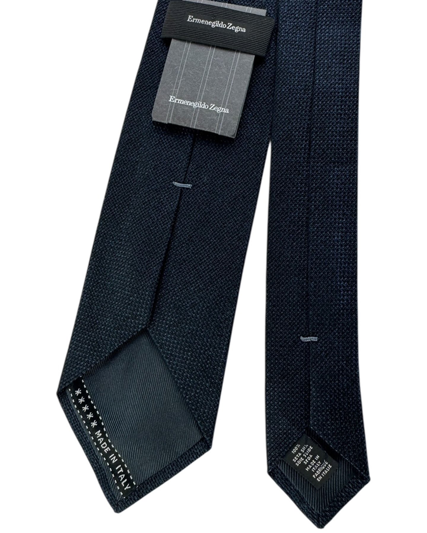 Ermenegildo Zegna Tie Midnight Blue With Tonal Textured Weave