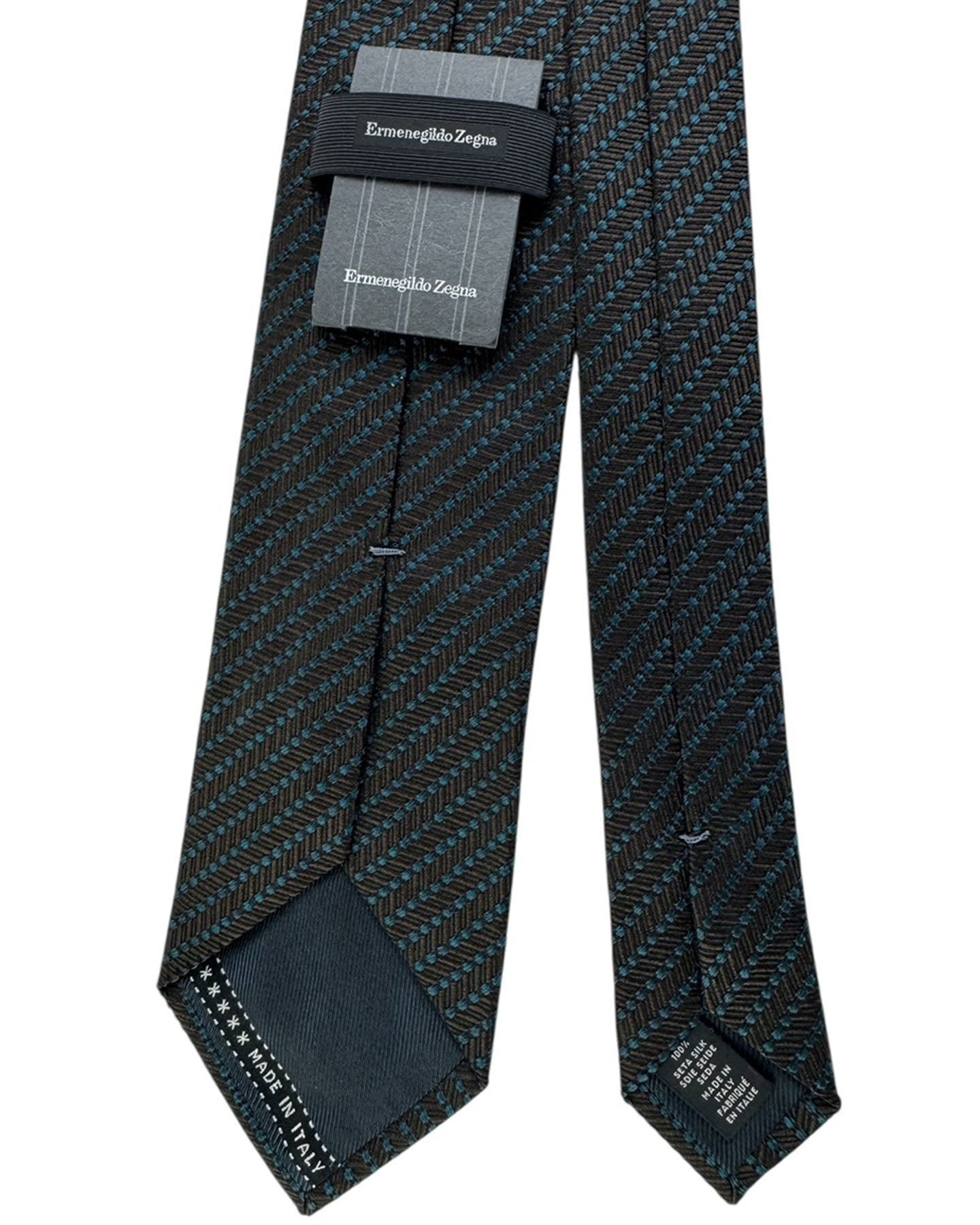 Ermenegildo Zegna Tie Brown Teal Dotted Stripes